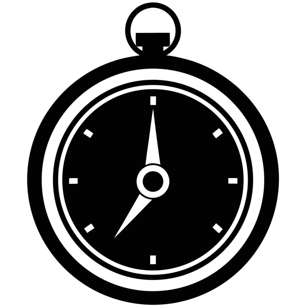 Classic black and white pocket watch illustration depicting time and temporal concepts effectively. vector