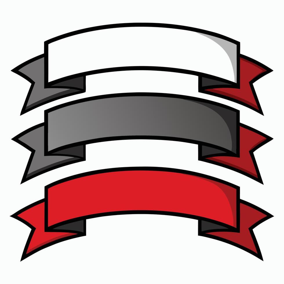 Set of three stylized ribbons in white gray and red colors vector