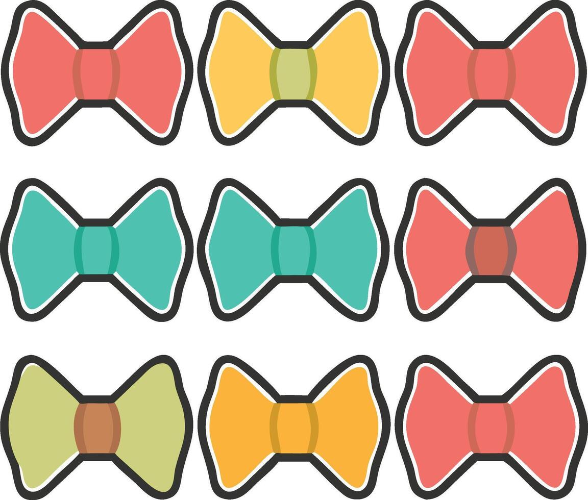 illustration of a collection of colorful bow ties in various styles and shades for design vector