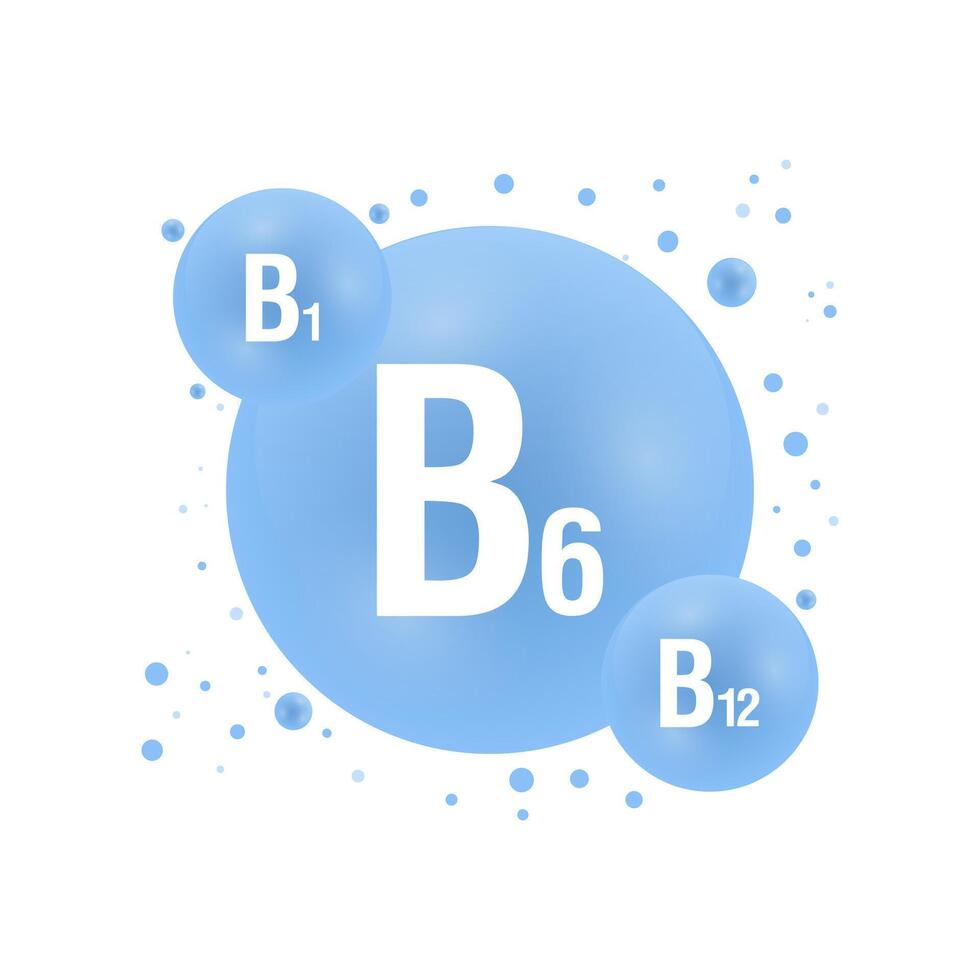 Vitamin B complex. B1, B6 and B12. Medical healthcare concept. illustration vector