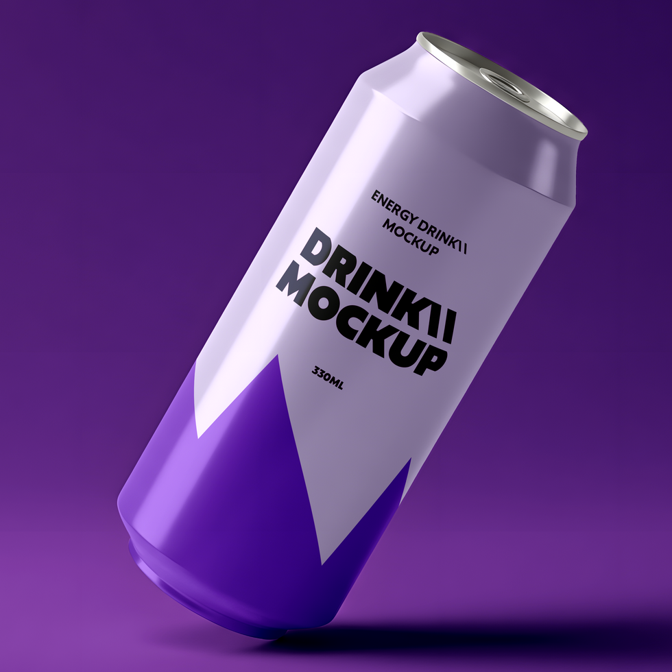 Modern Drink Can Mockup with Purple Background psd