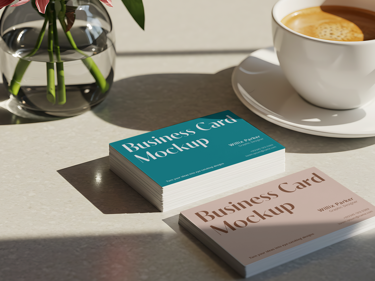 Elegant Business Card Mockup on Coffee Table with Natural Light psd