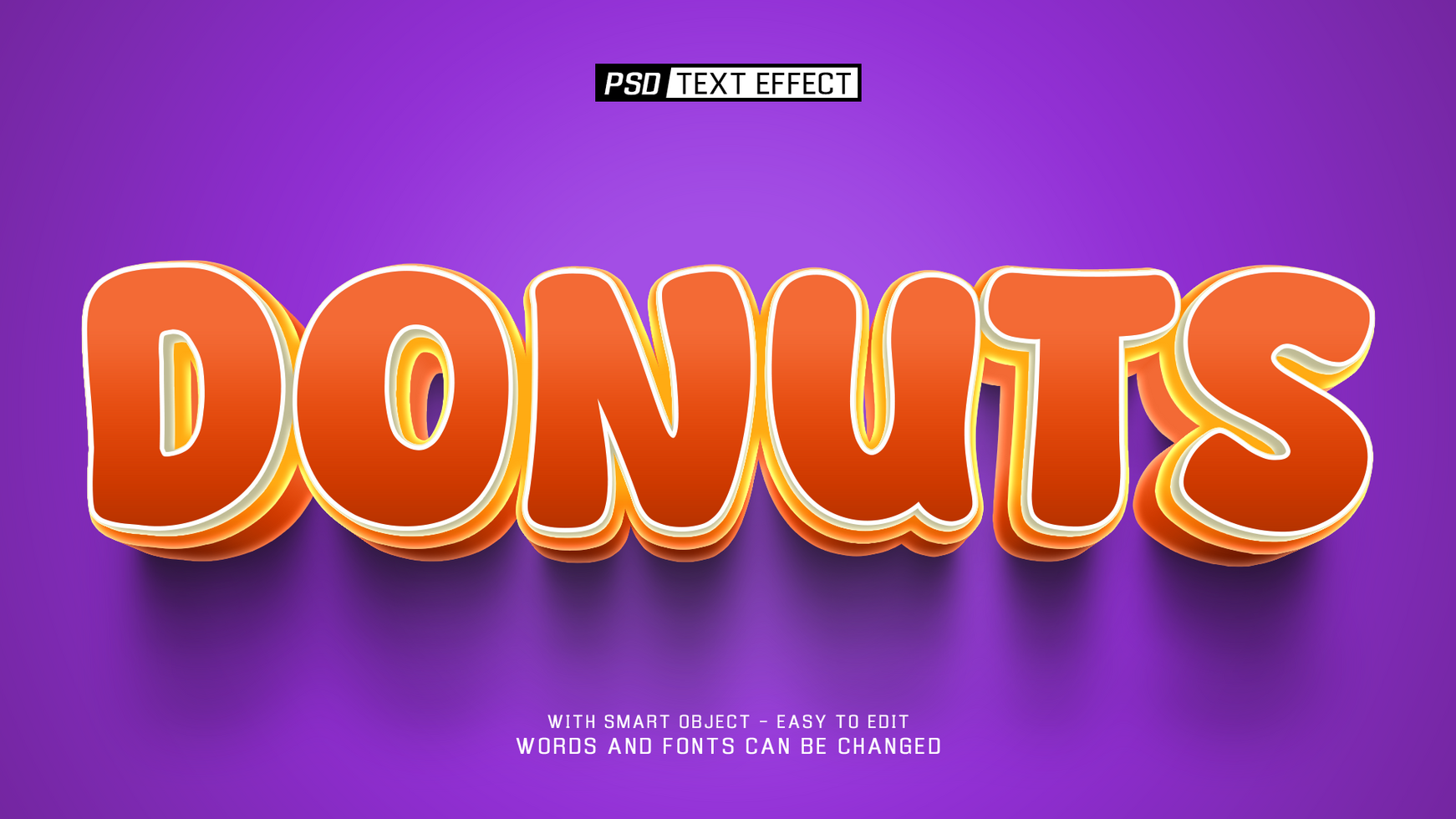 donuts 3d editable text effect style psd