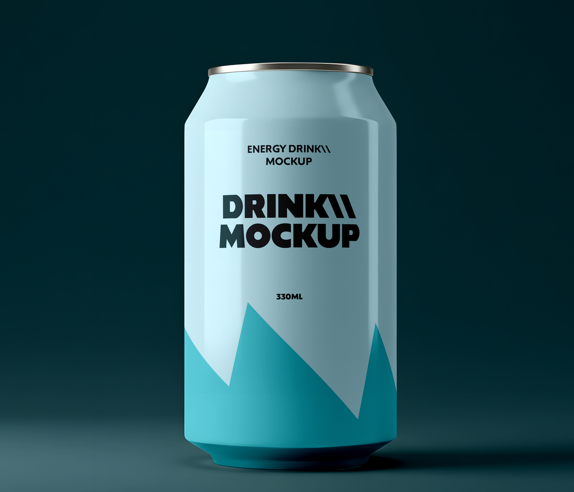 Realistic Drink Can Mockup on Dark Teal Background psd