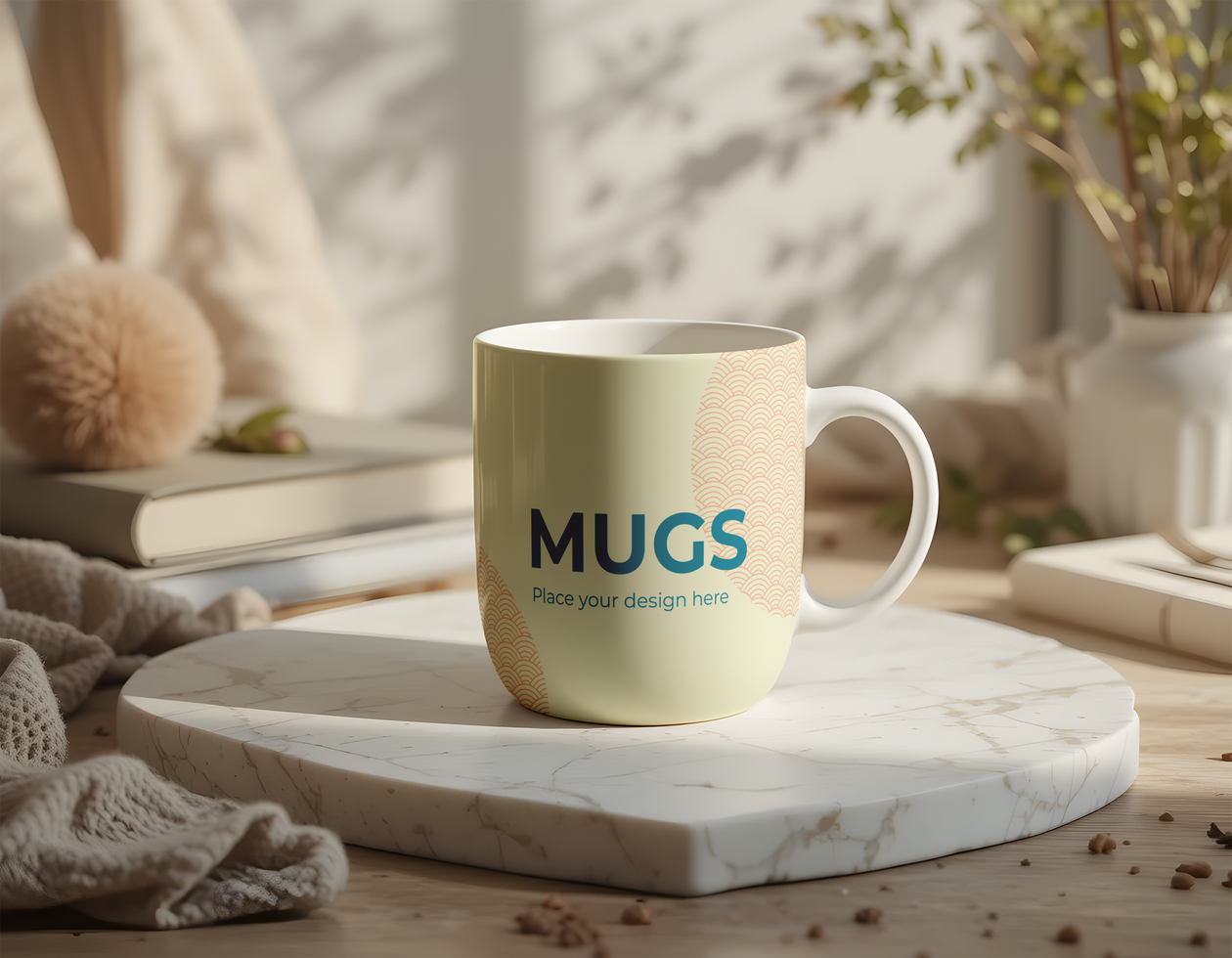 mug mockup on marble with background psd