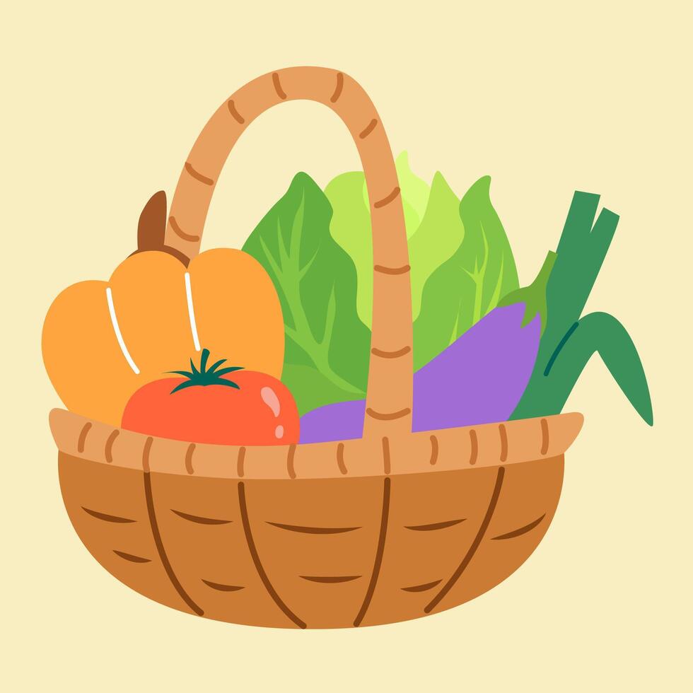basket with fruits and vegetable vector