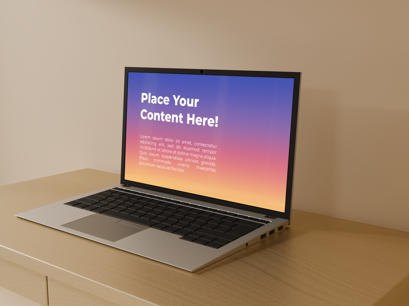 Close up laptop screen mockup on wooden desk psd