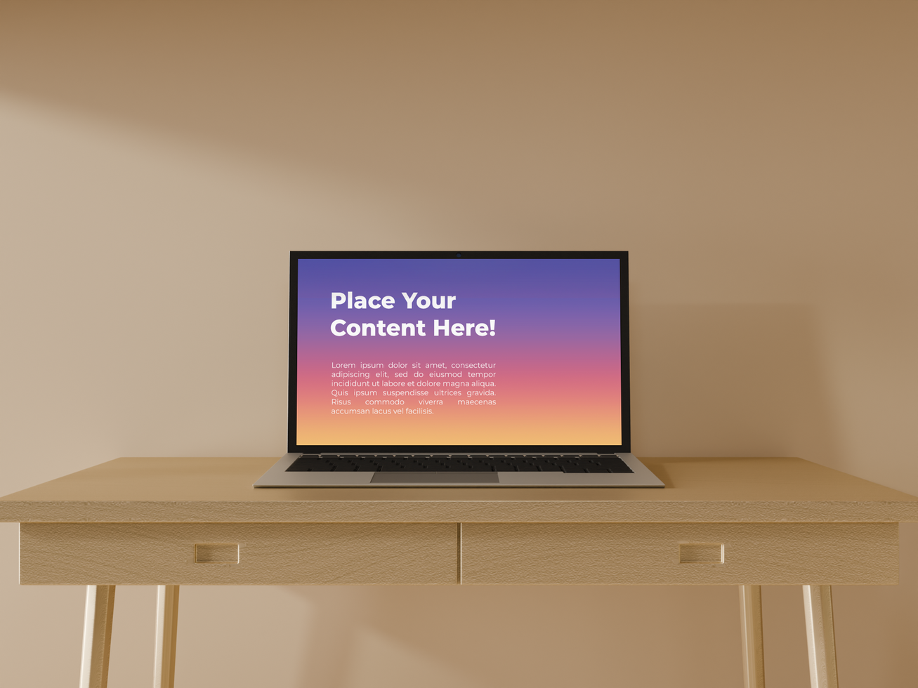 Laptop screen mockup on wooden desk psd