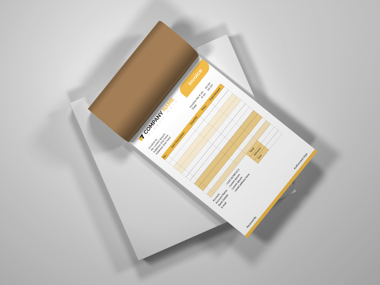 Invoice Book Mockup on White Surface psd