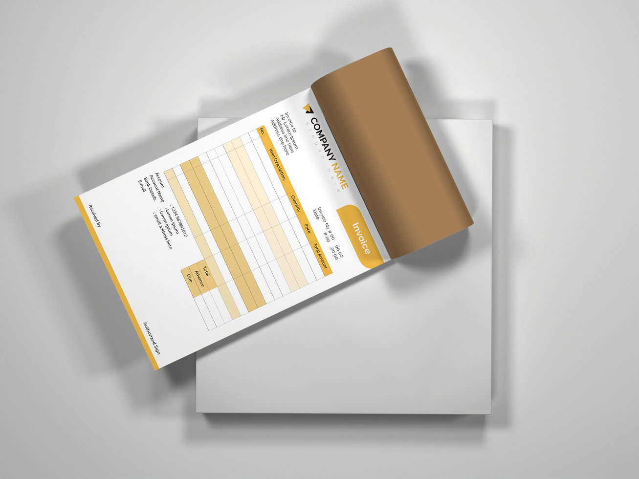 Top View Realistic Invoice Book Mockup . psd