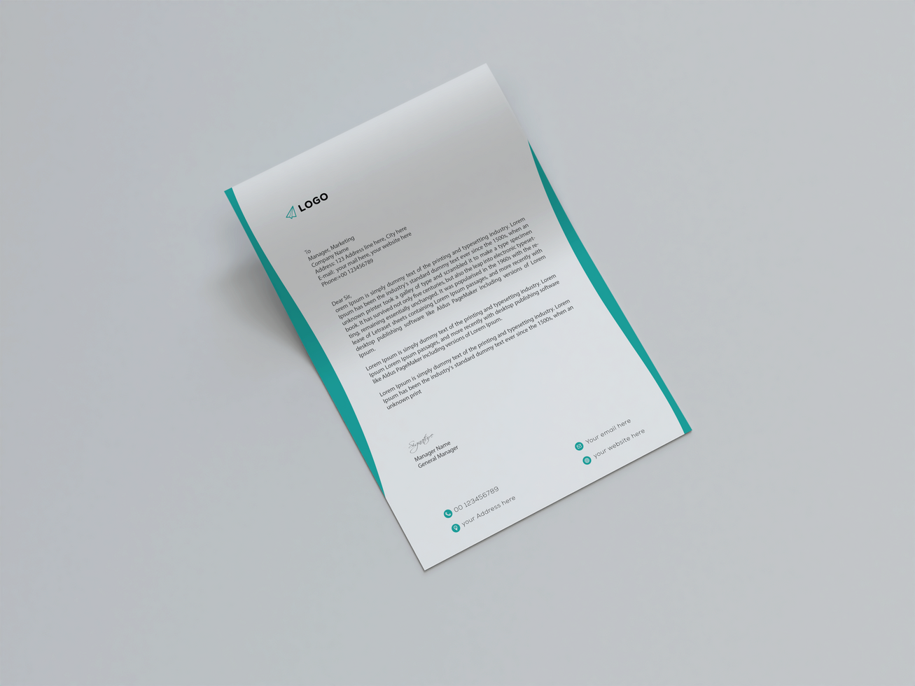 Minimal A4 Letterhead Template Top View. psd