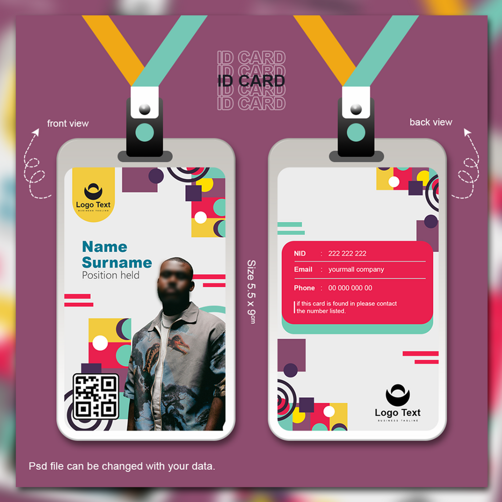 Modern Employee ID Card Design with Abstract Geometric Elements psd