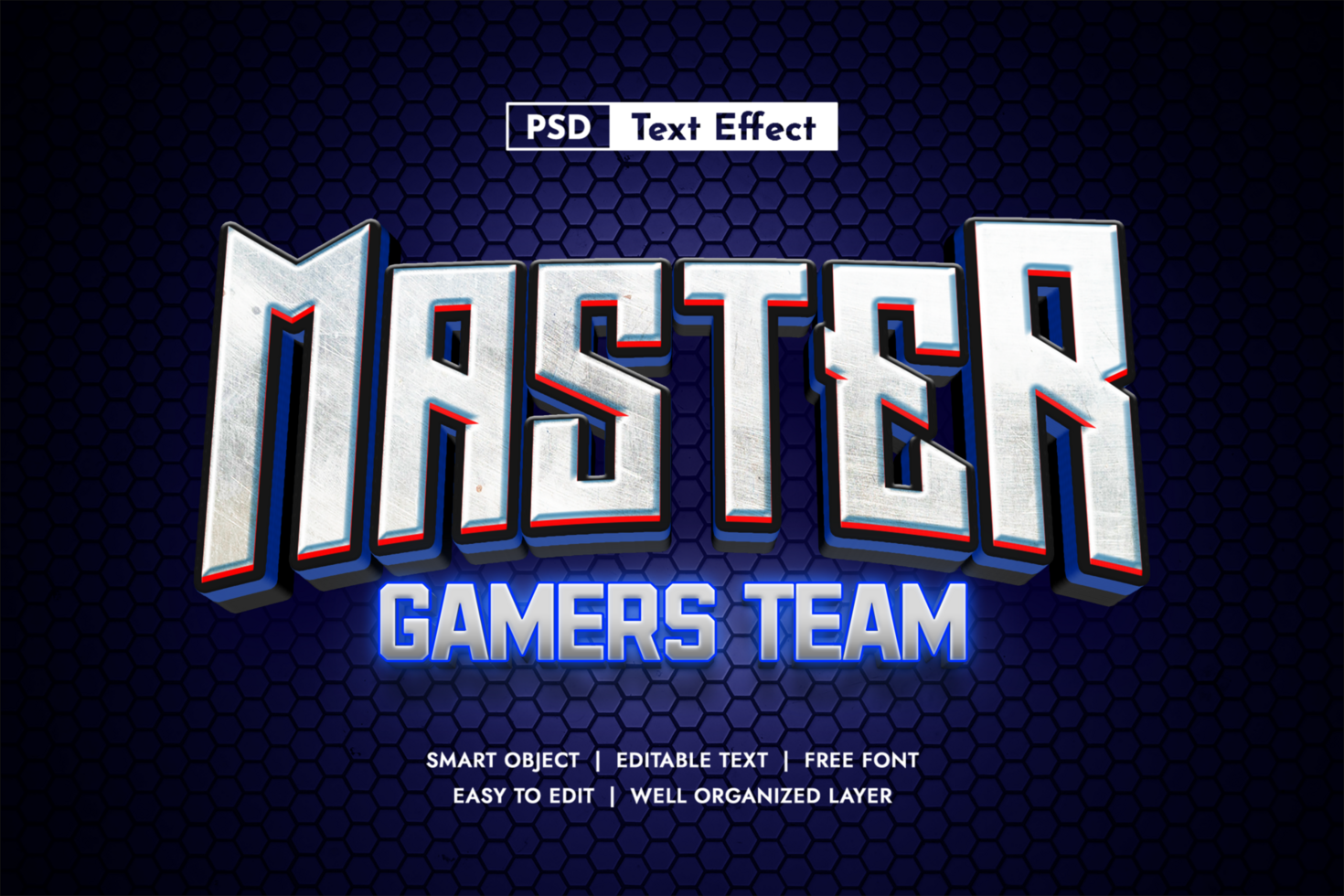 MASTER Gamers Team 3D Text Effect - Gaming Logo Design psd