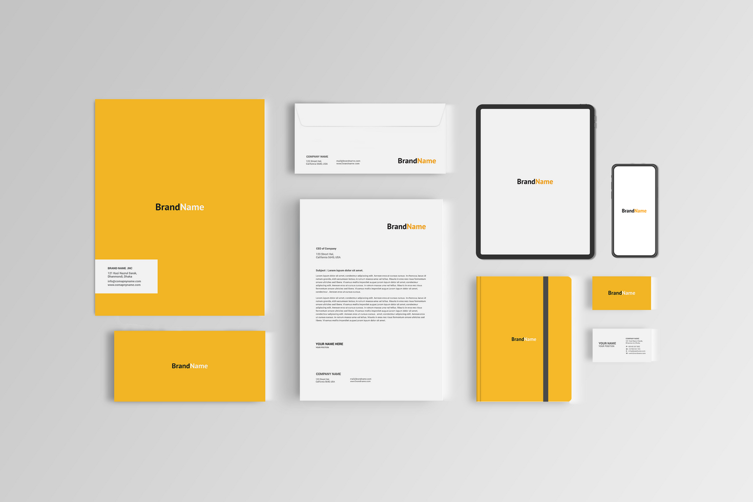 Yellow Color Stationary Mockup Design with Tab psd