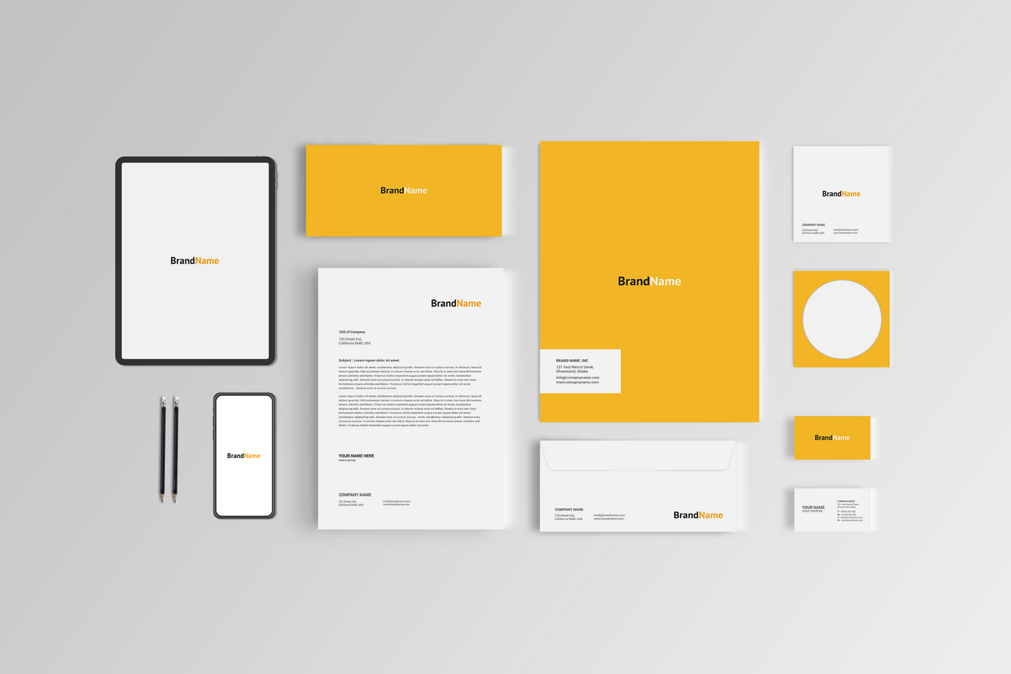 Yellow Color Stationary Mockup with Tab psd