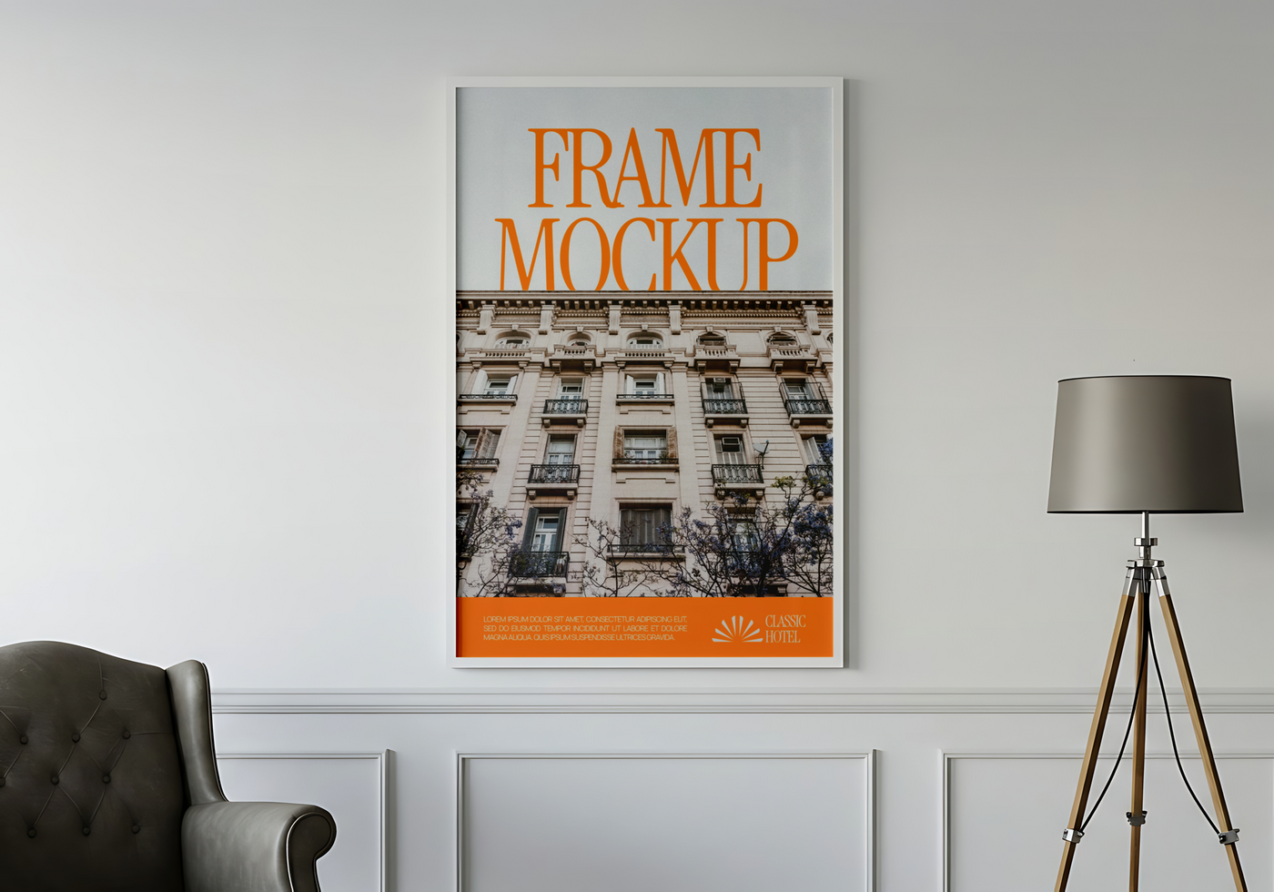 A framed mockup showcasing a photograph of a classic European building psd