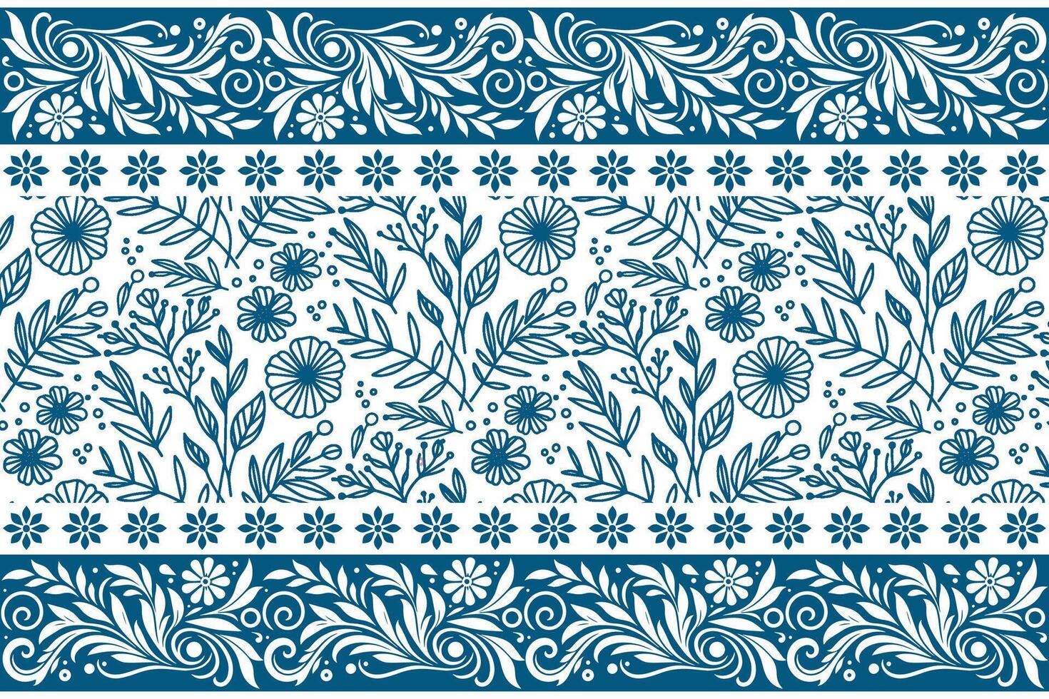 blue abstract floral outline, one line rose design, border embroidery thread, wrapping fabric texture, trendy cotton pattern vector
