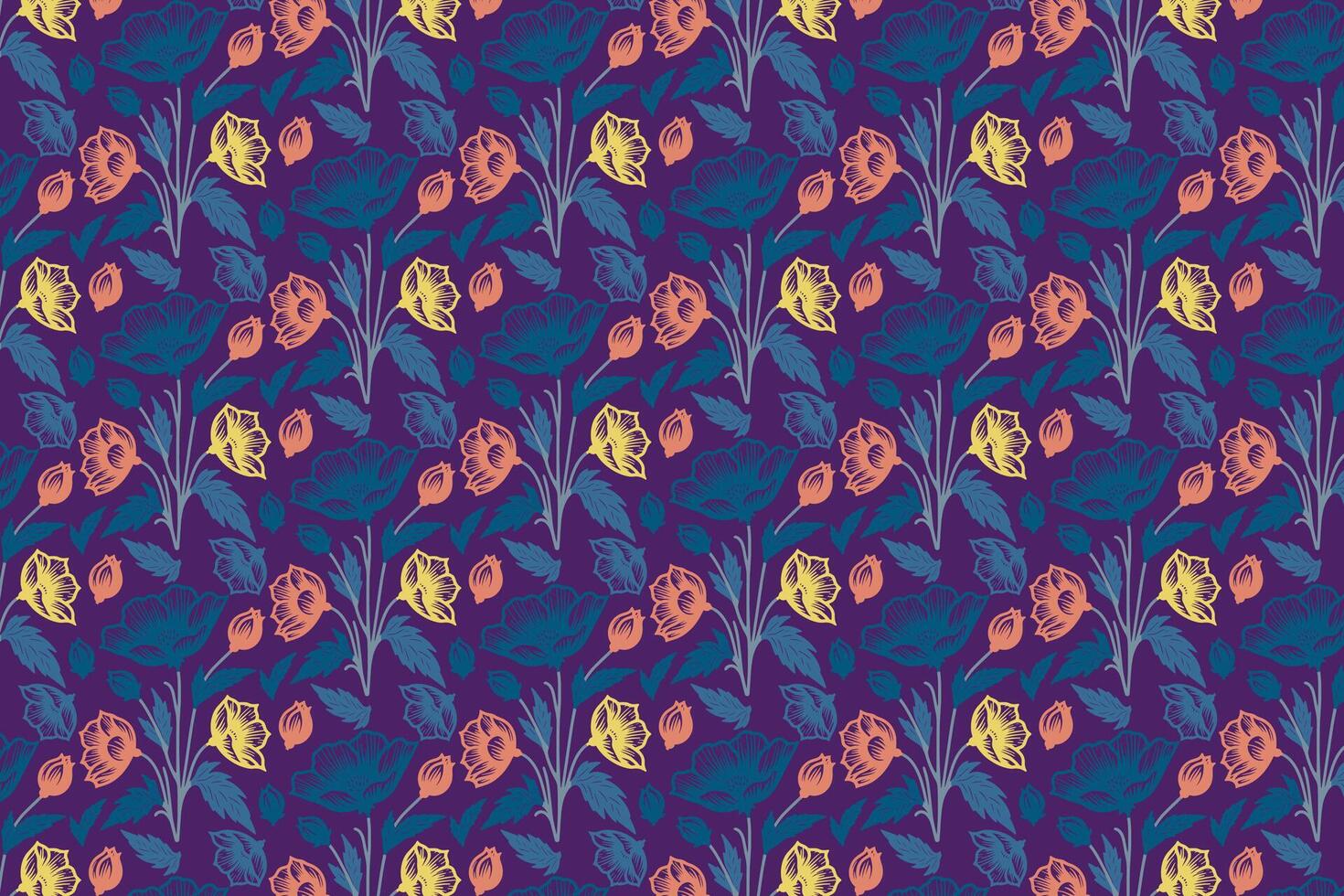 sketch rose and cotton flower pattern with modern abstract layout repetition and fabric textile application for wrapping and home goods vector