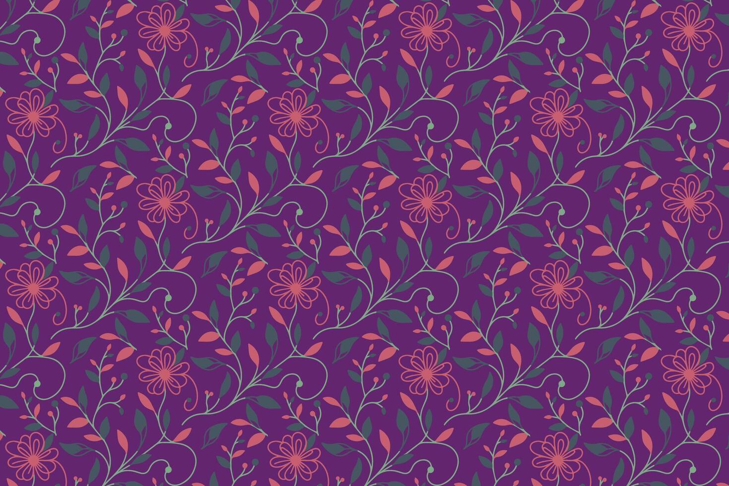 one line rose floral pattern with hand drawn cotton blooms and continuous leaf repetition for fabric textile and wallpaper printing vector