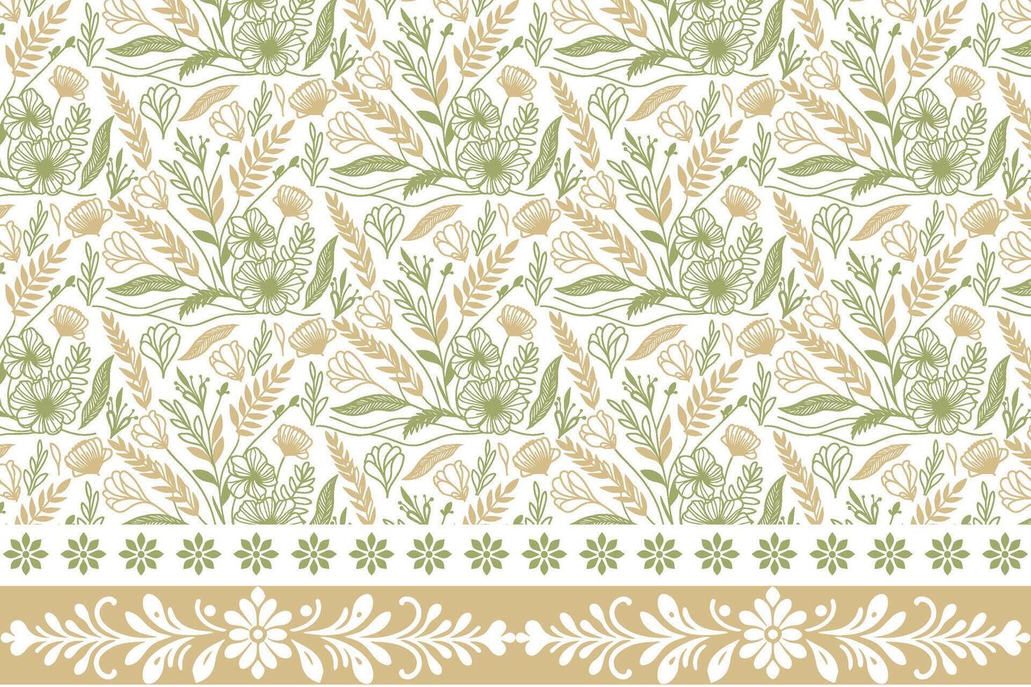 hand drawn floral border design, single line flower print, modern abstract textile pattern, cotton sketch texture idea, women fashion style vector