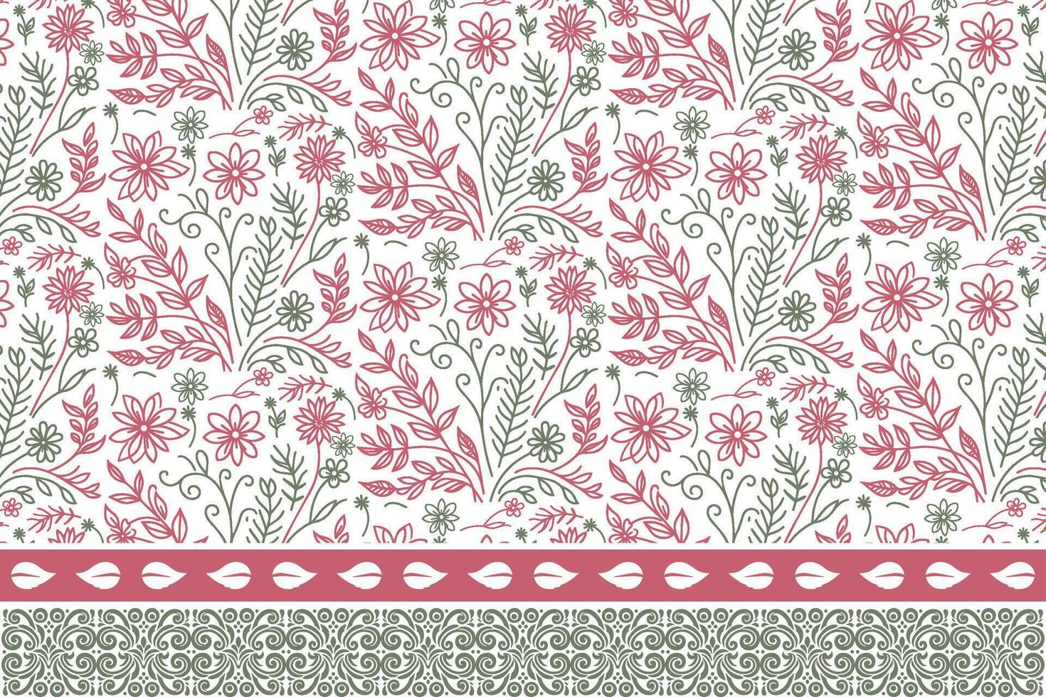 outline rose border textile, cotton flower pattern sketch, one line art fabric design, minimal fashion repeat print, table top floral idea vector