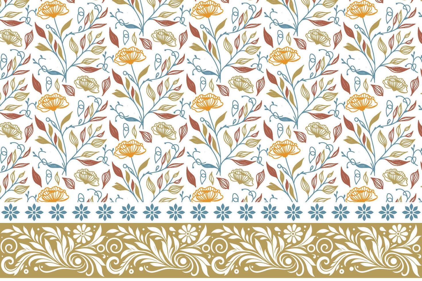 table top floral print design, border flower sketch pattern, cotton line art rose, abstract wrapping textile style, nature inspired texture vector