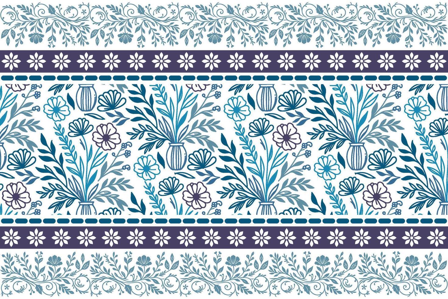 blue floral rose artwork, embroidered border design, trendy fashion texture, cotton line art sketch, table top print vector