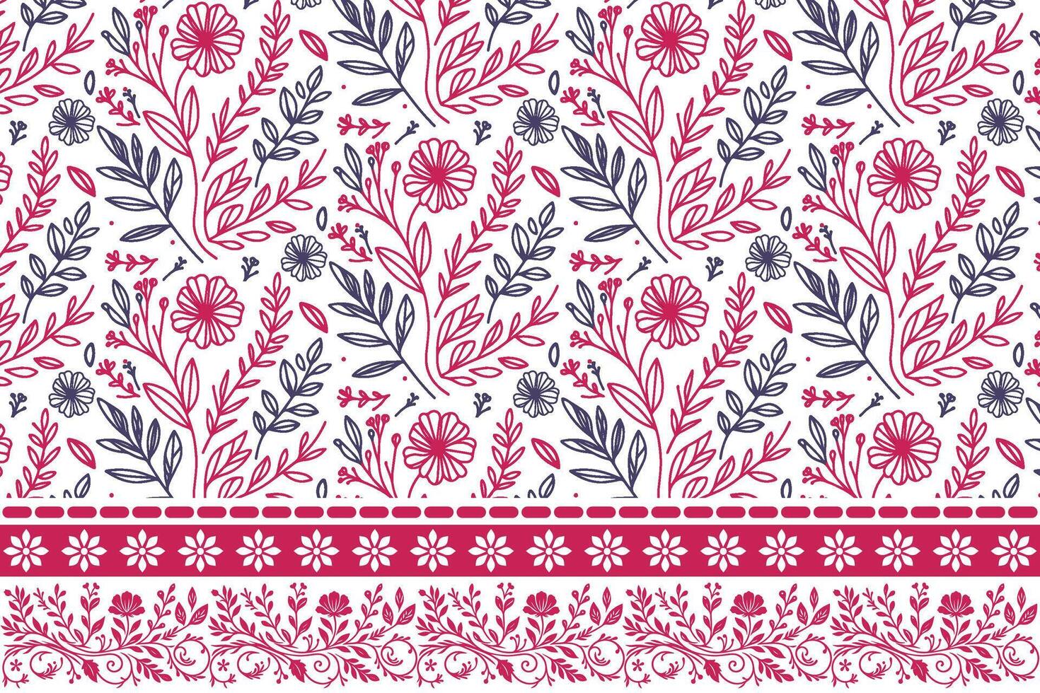 flower textile sketch design, cotton border embroidery print, one line rose motif pattern, abstract wrapping fabric art, outline pillow cover vector