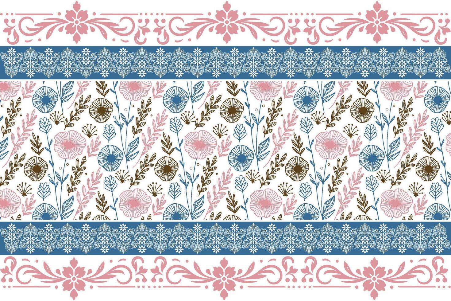 fashion inspired border pattern, cotton flower embroidery sketch, abstract textile motif design, outline rose texture drawing, wrapping print idea vector