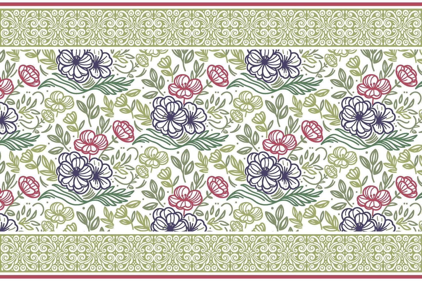 outline sketch cotton flower, border floral rose pattern, textile motif drawing print, modern fabric wrapping idea, fashion inspired texture vector