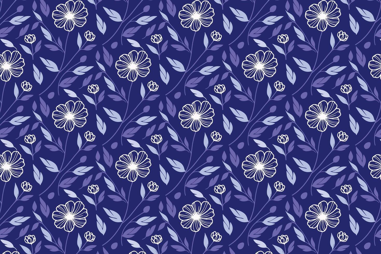 abstract floral pattern with hand drawn roses and cotton flower line drawings continuous repetition for home use and surface print vector