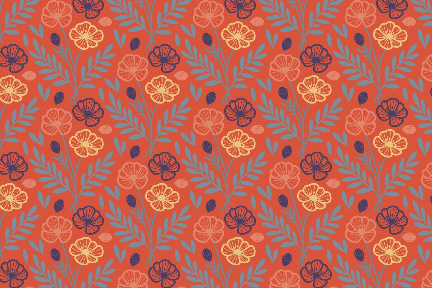 modern continuous line floral sketch pattern with repetition of rose cotton flowers and leaves for wallpaper and kitchen wrapping vector