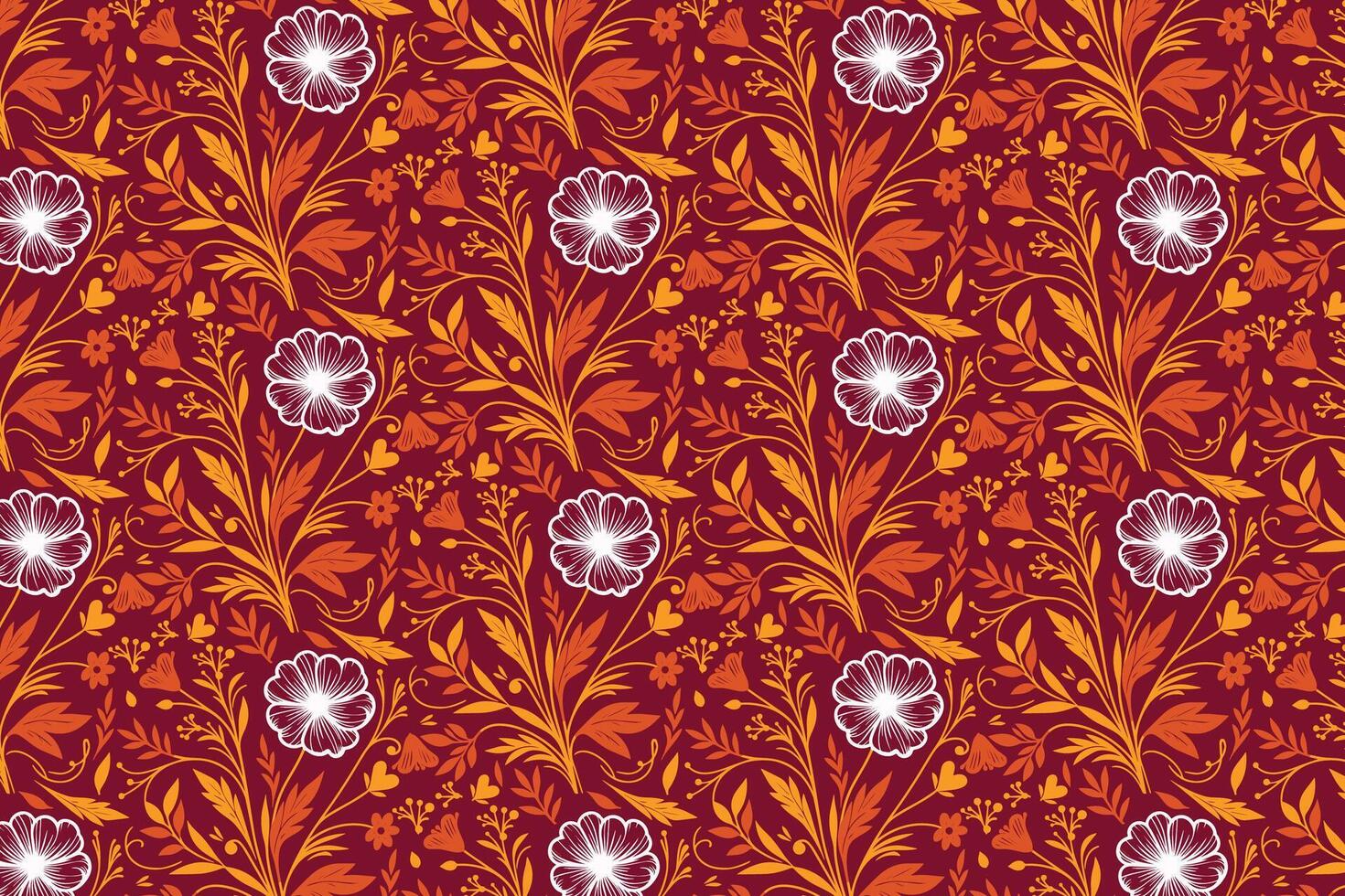 hand drawn pattern of rose outlines and cotton flower sketches in continuous line style for use in fabric wallpaper and pillowcases vector
