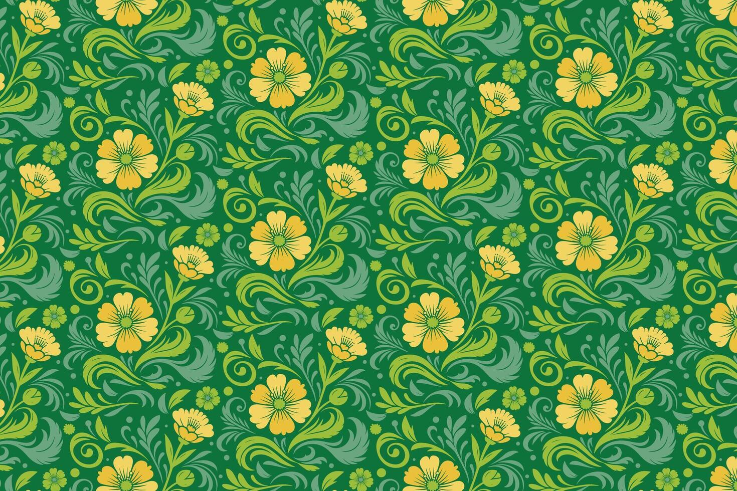 nature inspired floral pattern with line drawn cotton and rose motifs repeated for modern textile packaging and surface designs vector