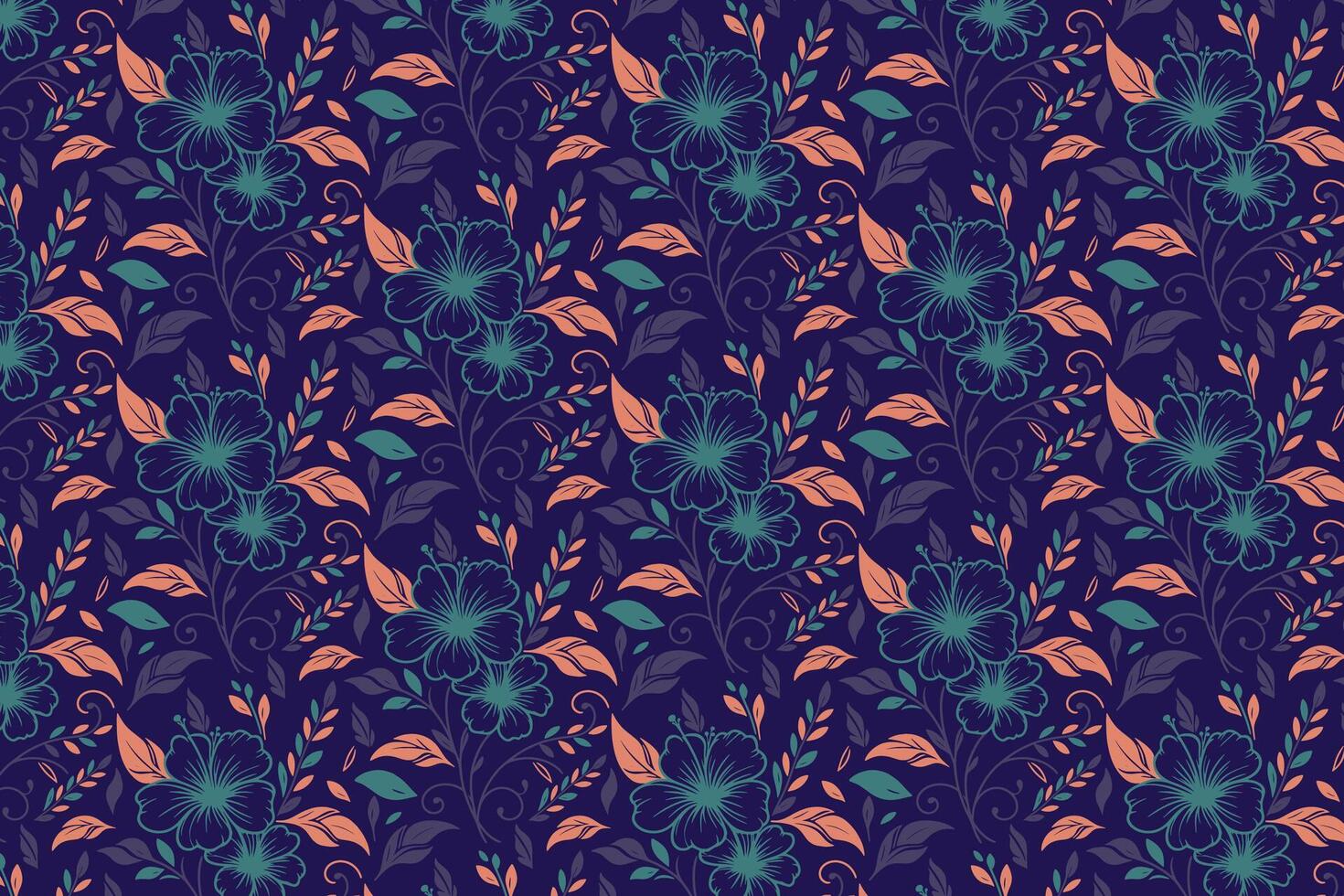 abstract floral line drawing with rose and cotton flower motifs for fashion fabric kitchen wear and pillow surface vector
