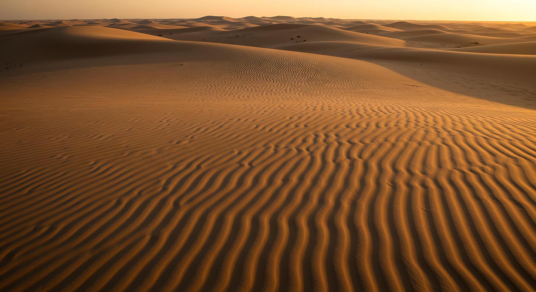 A desert with sand dunes and a sunset photo