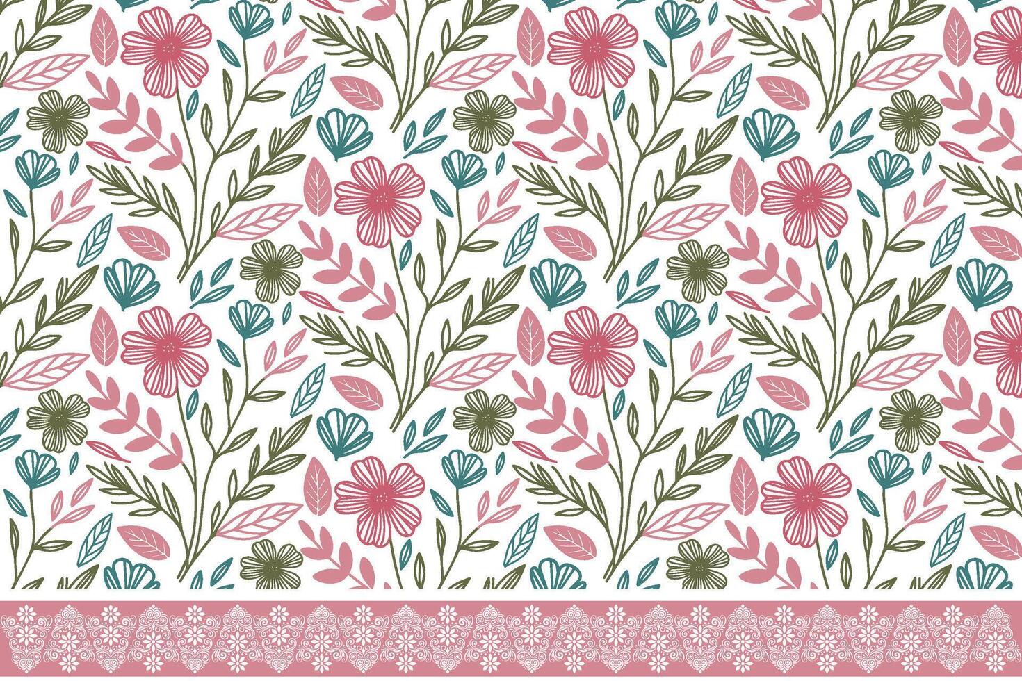 abstract border sketch pattern, cotton flower line art, one line floral texture print, rose textile design for fabric, stylish wallpaper drawing vector