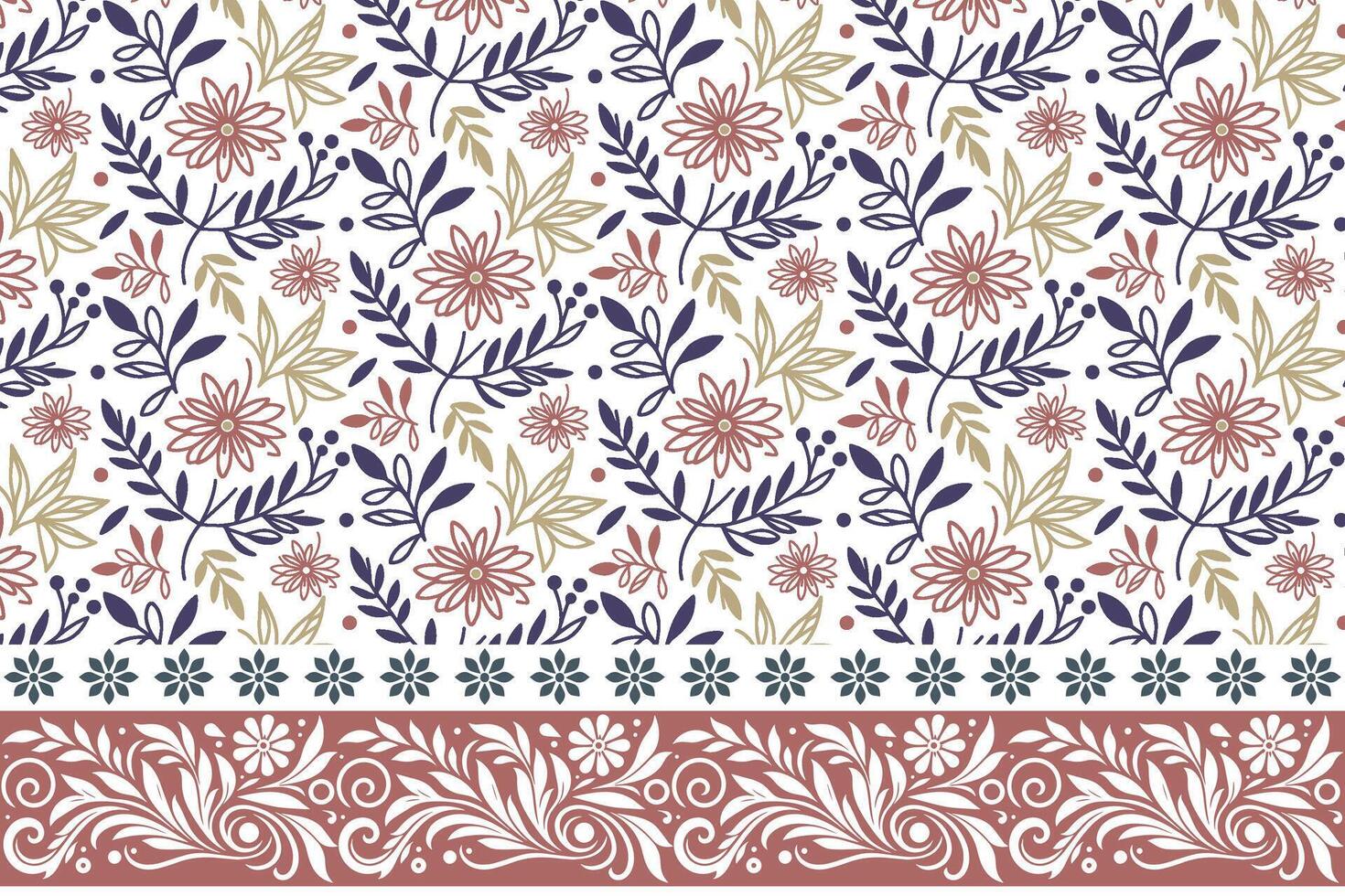 fashion fabric rose print, one line cotton flower border, trendy sketch texture motif, outline textile wrapping design, floral embroidery art vector
