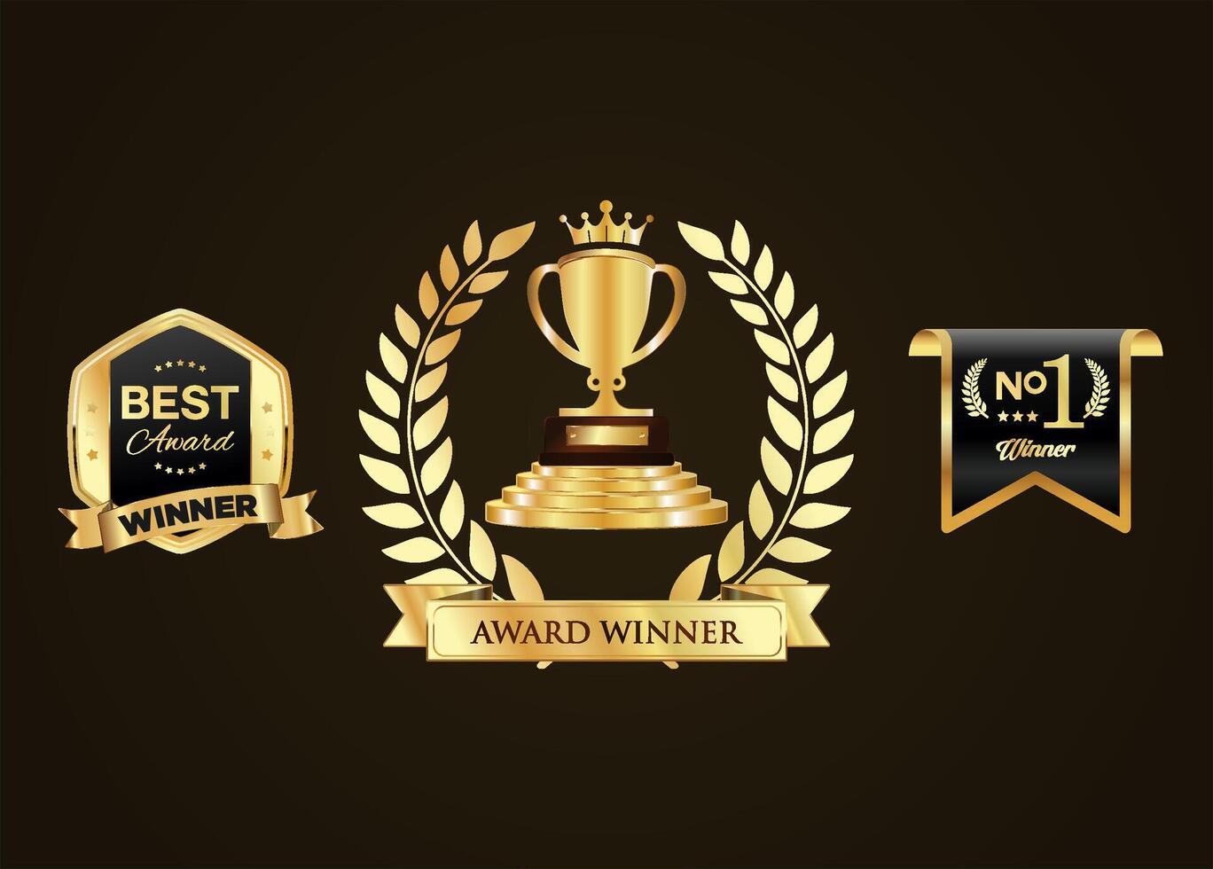 Award and premium badges gold color isolated stock illustration vector