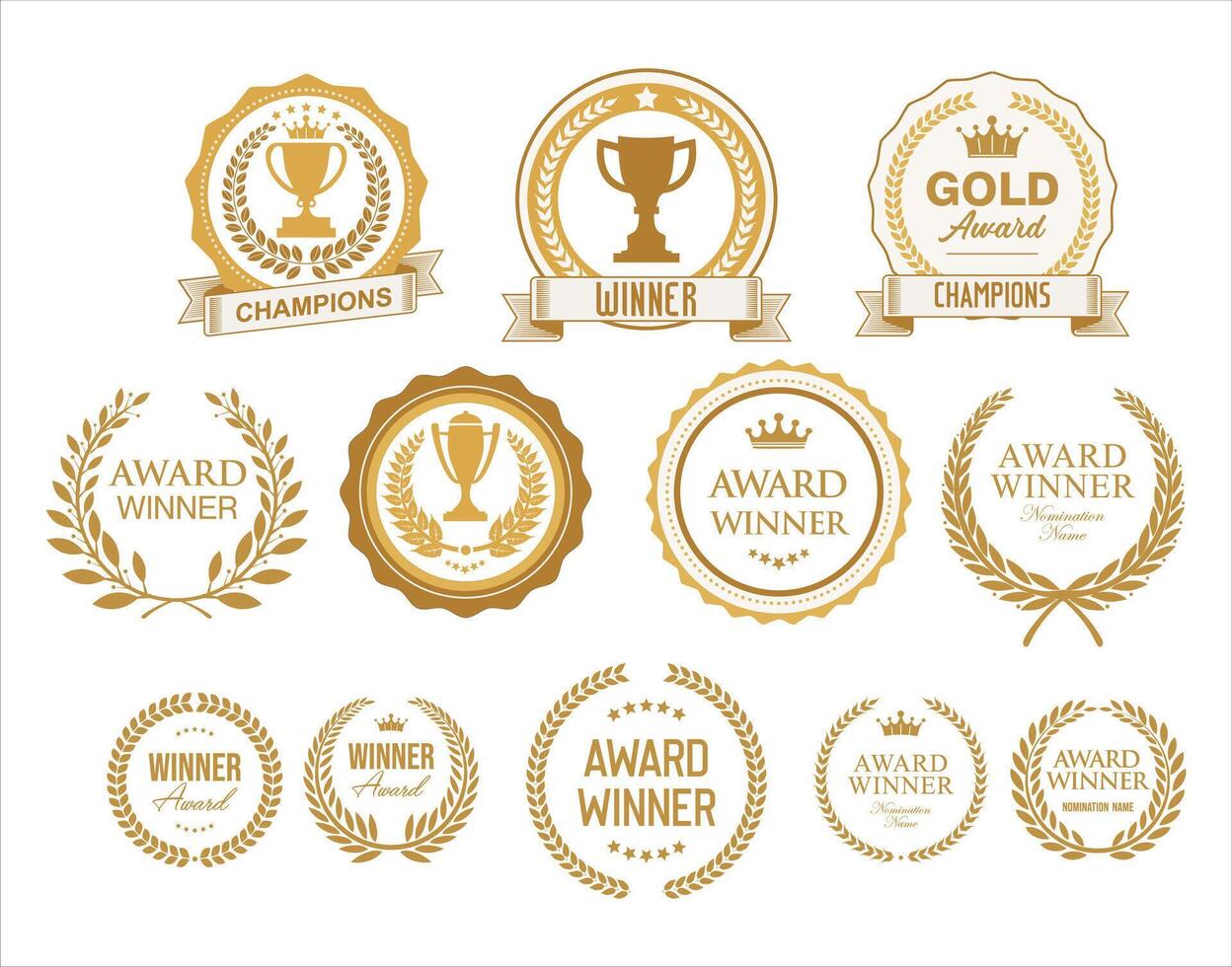 Collection of golden laurel Award illustration collection vector