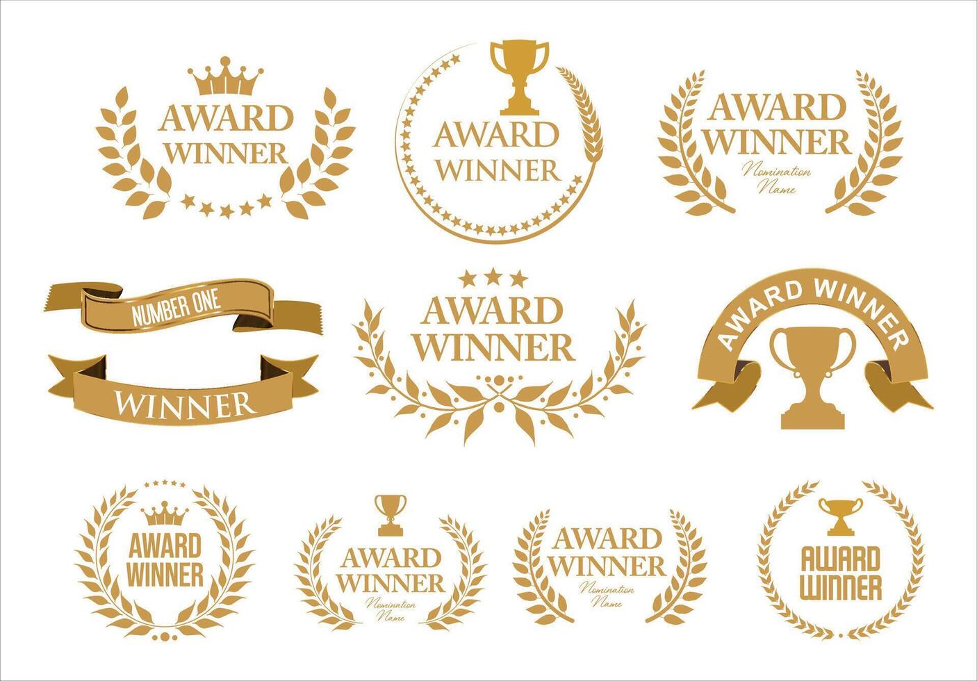 award winner and top rated golden badge and emblem collection stock illustration vector