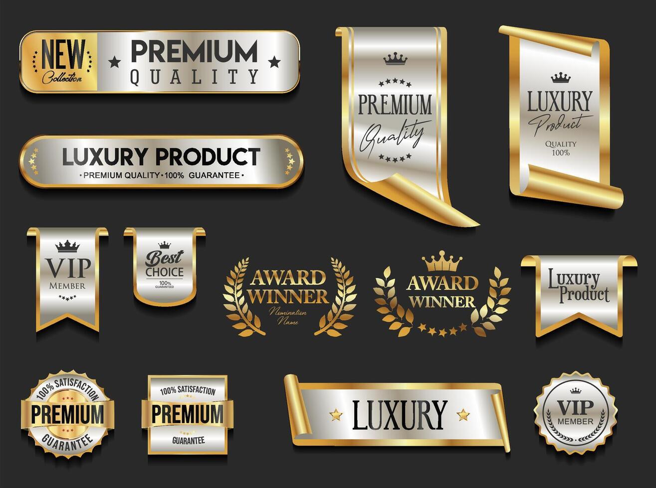 Golden luxury labels gold premium quality certificate ribbons stock illustration vector