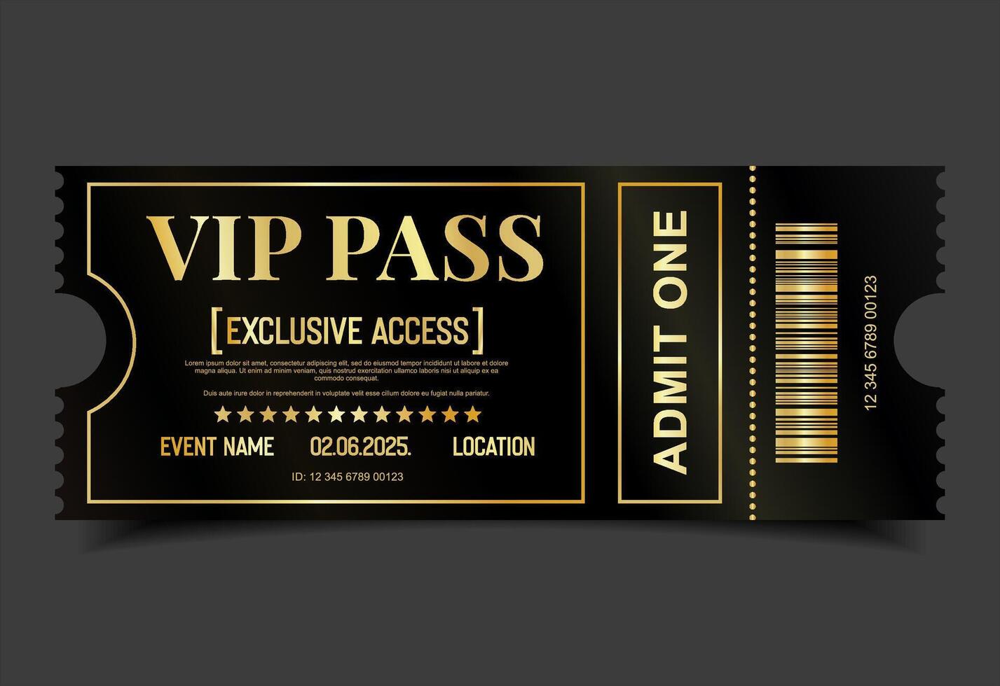Party festival gold VIP pass design template admit design template vector