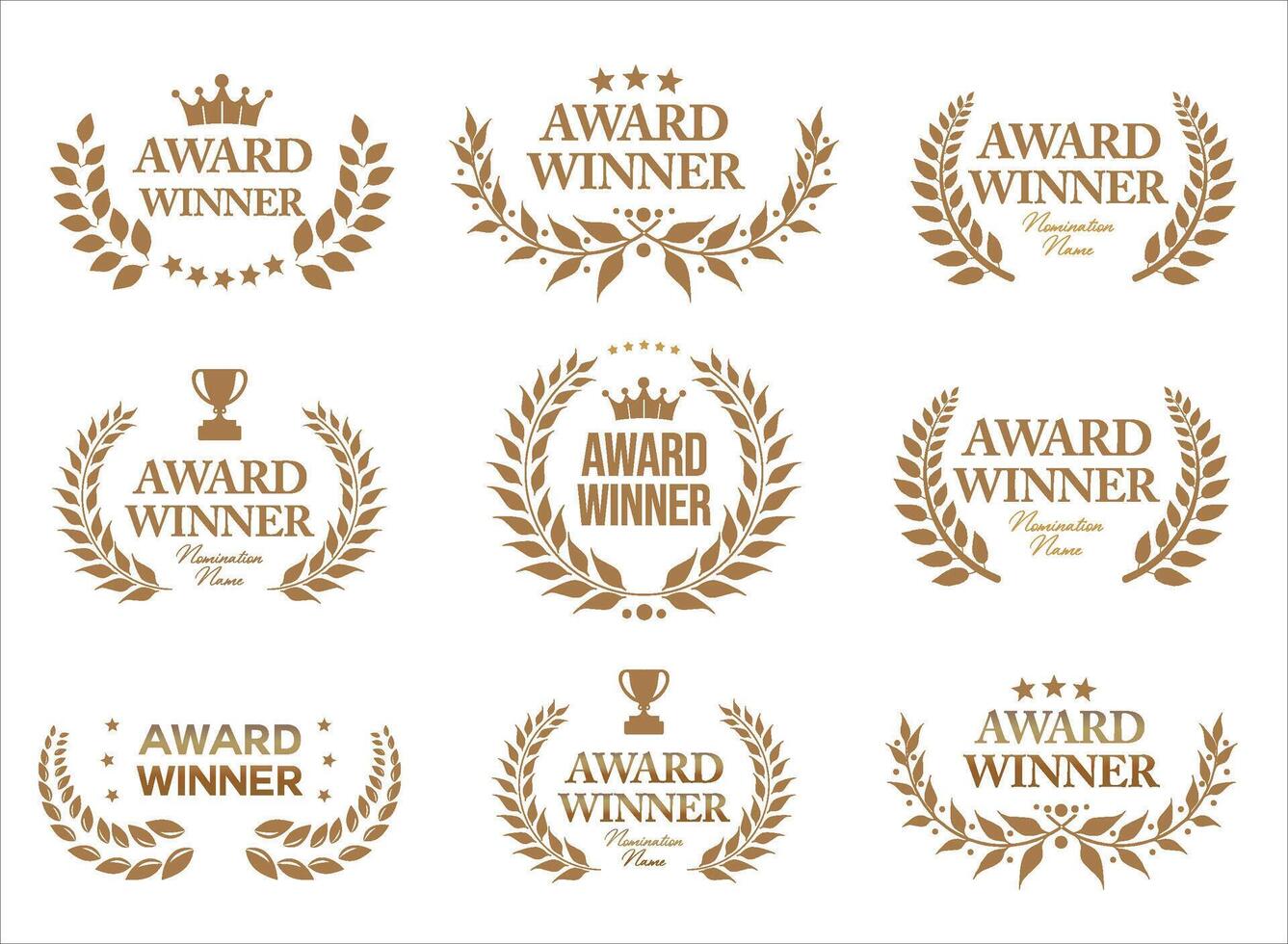 Award winner and top rated vintage style icon set with luxurious laurels collection stock illustration vector