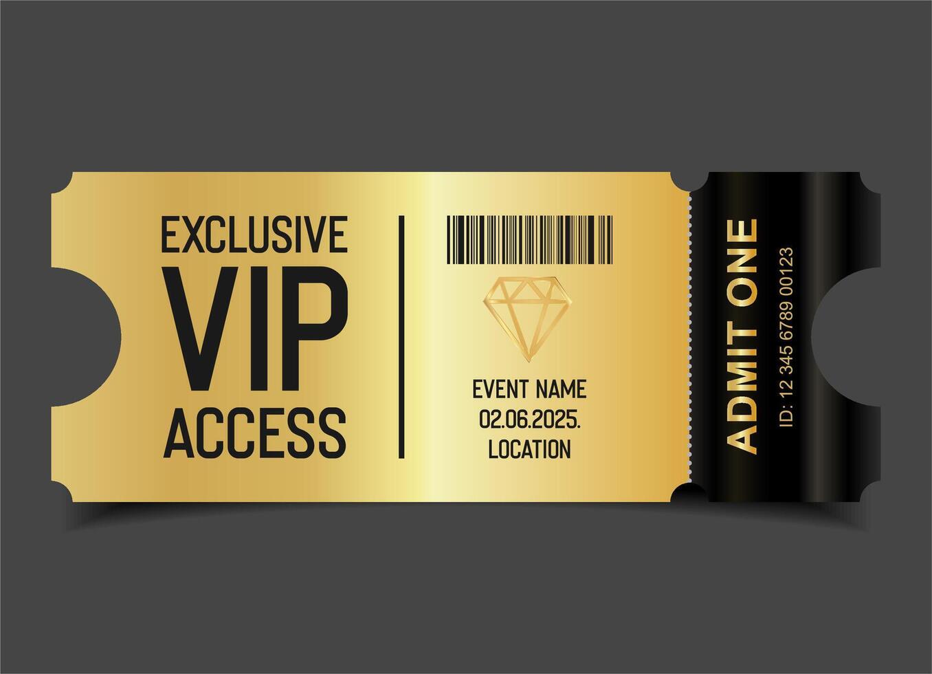 Gold and black VIP pass design template isolated on black background vector