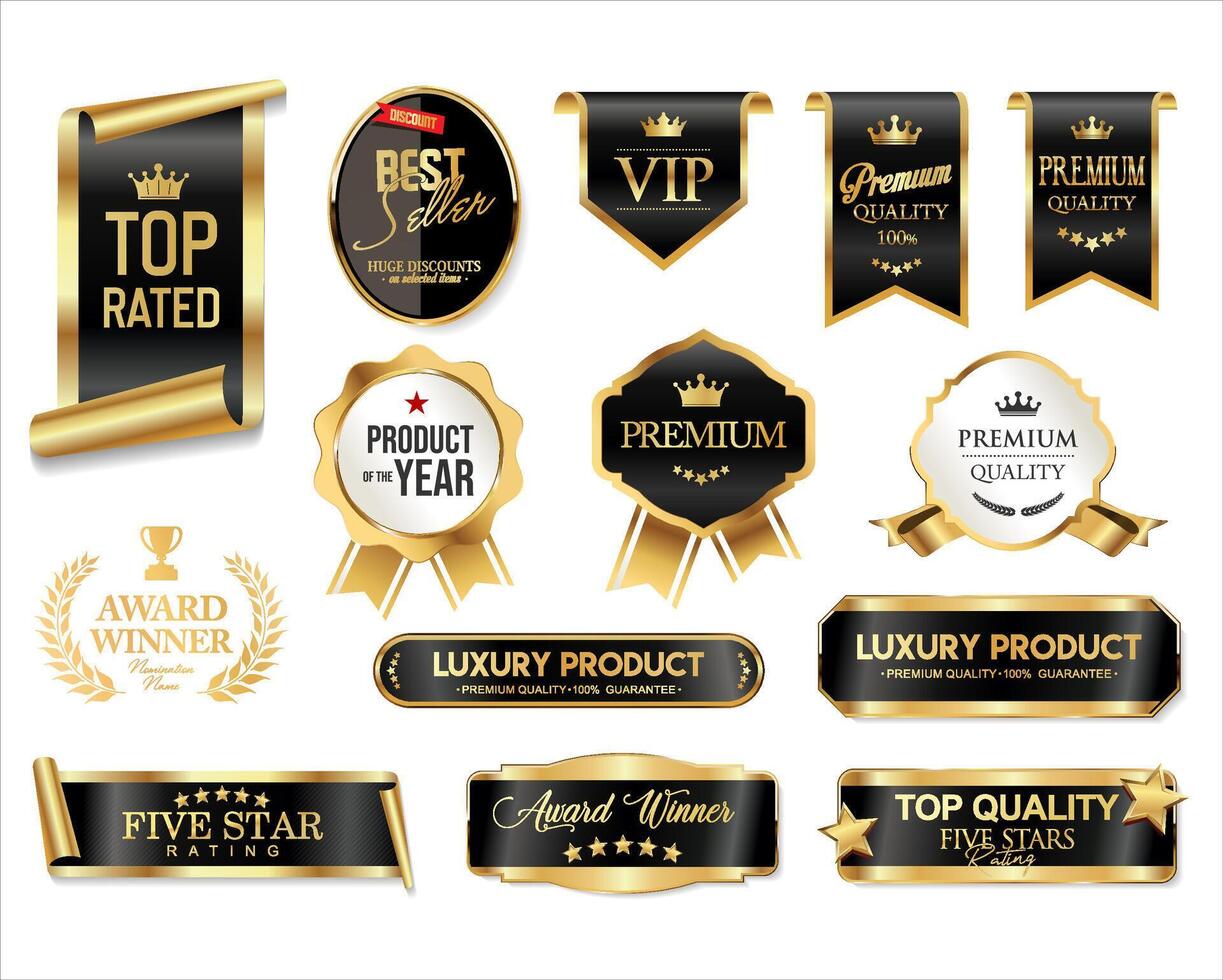 Top rated and award winner gold and black badge collection stock illustration vector