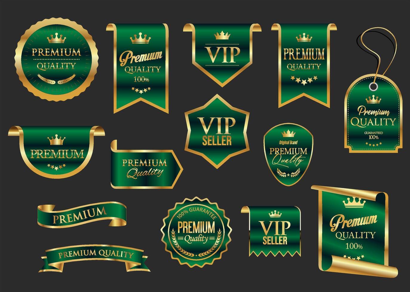 Golden and green luxury labels and badges vector