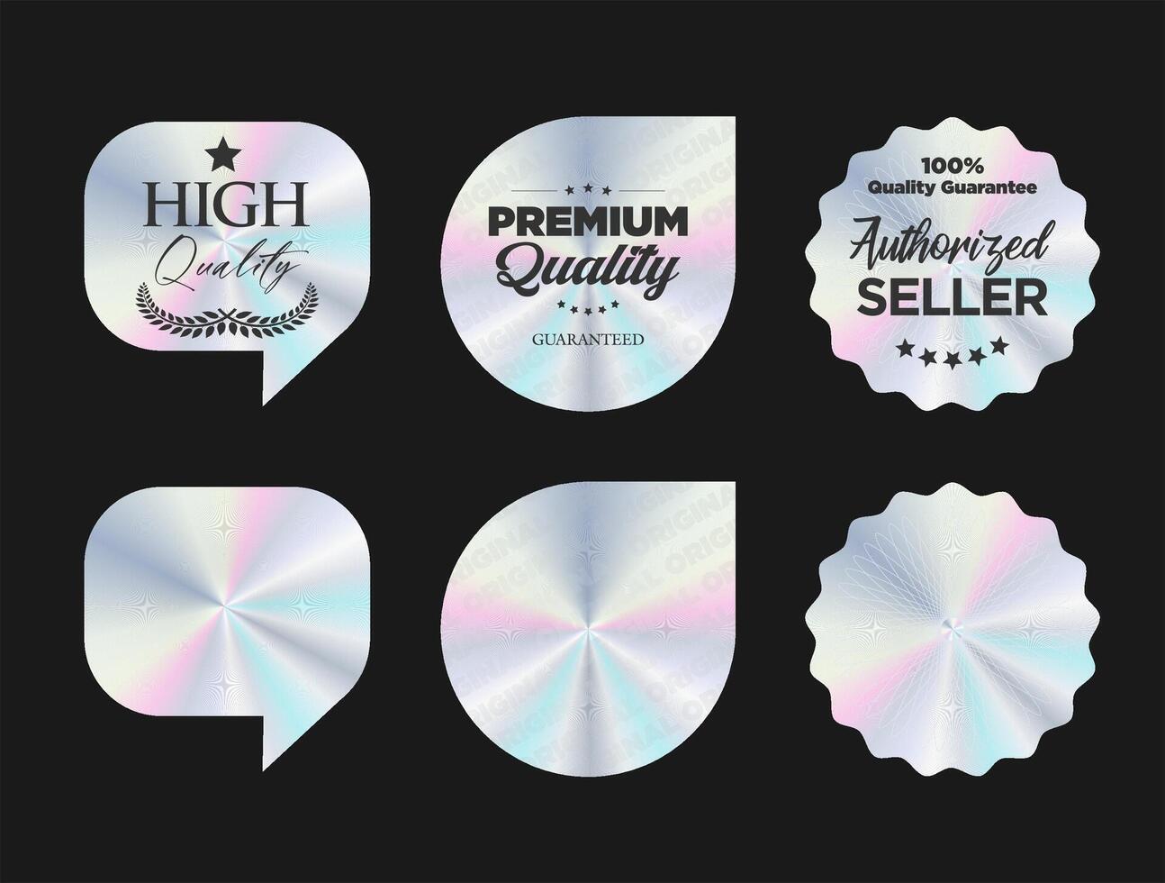 Hologram sticker official product guarantee and premium quality 100 percent genuine holographic seal vector