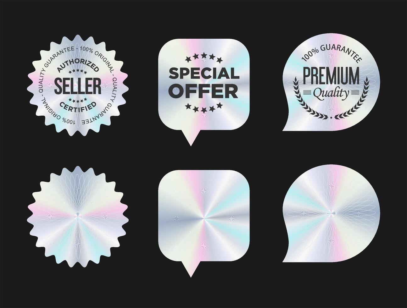 Hologram sticker and labels for official product guarantee and premium quality 100 percent genuine holographic seal vector