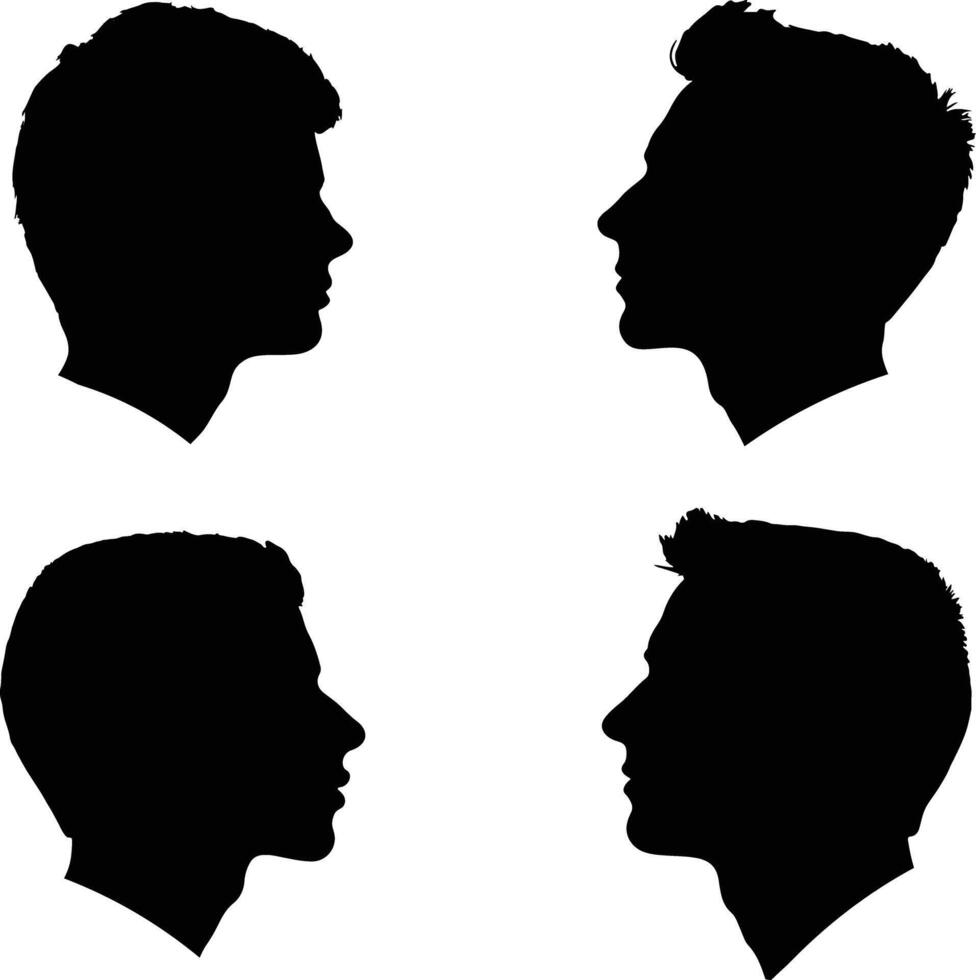 Set of Illustration of four men faces isolated on white background vector